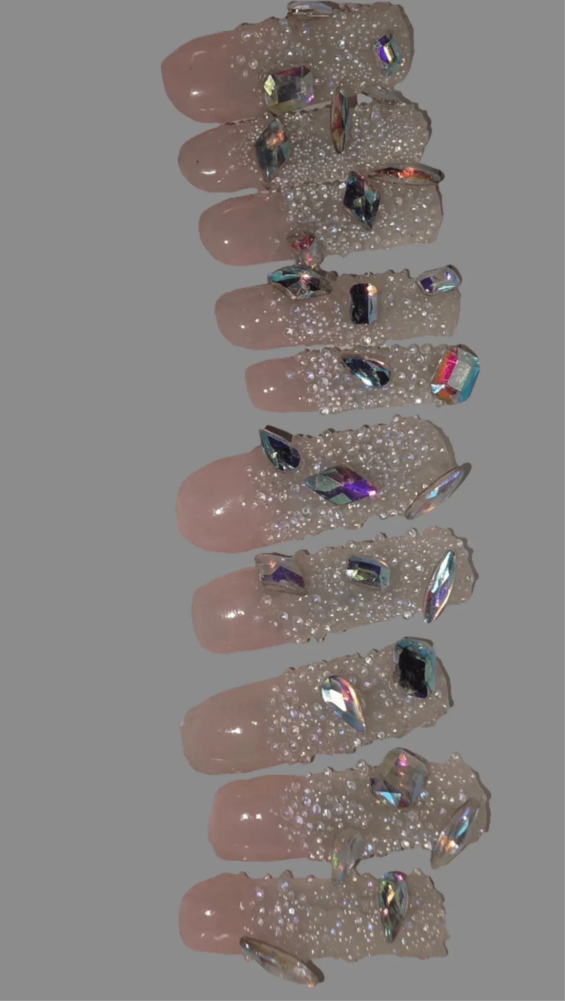 Shown in Photo: Size Medium 10 Nails Rinestone and Pixie Crystals - Extra Long Square in Length - Gloss
