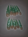 Emerald Unicorn green glitter stiletto press-on nails