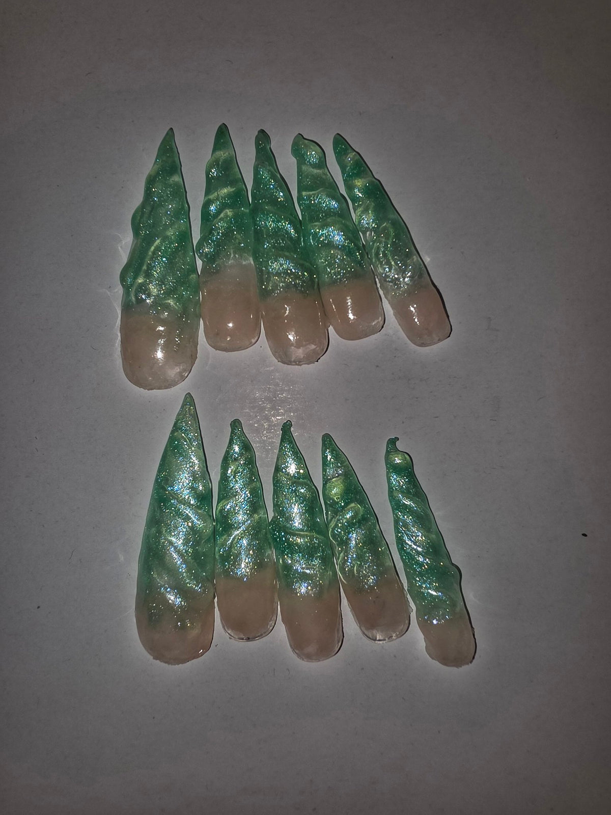 Emerald Unicorn green glitter stiletto press-on nails