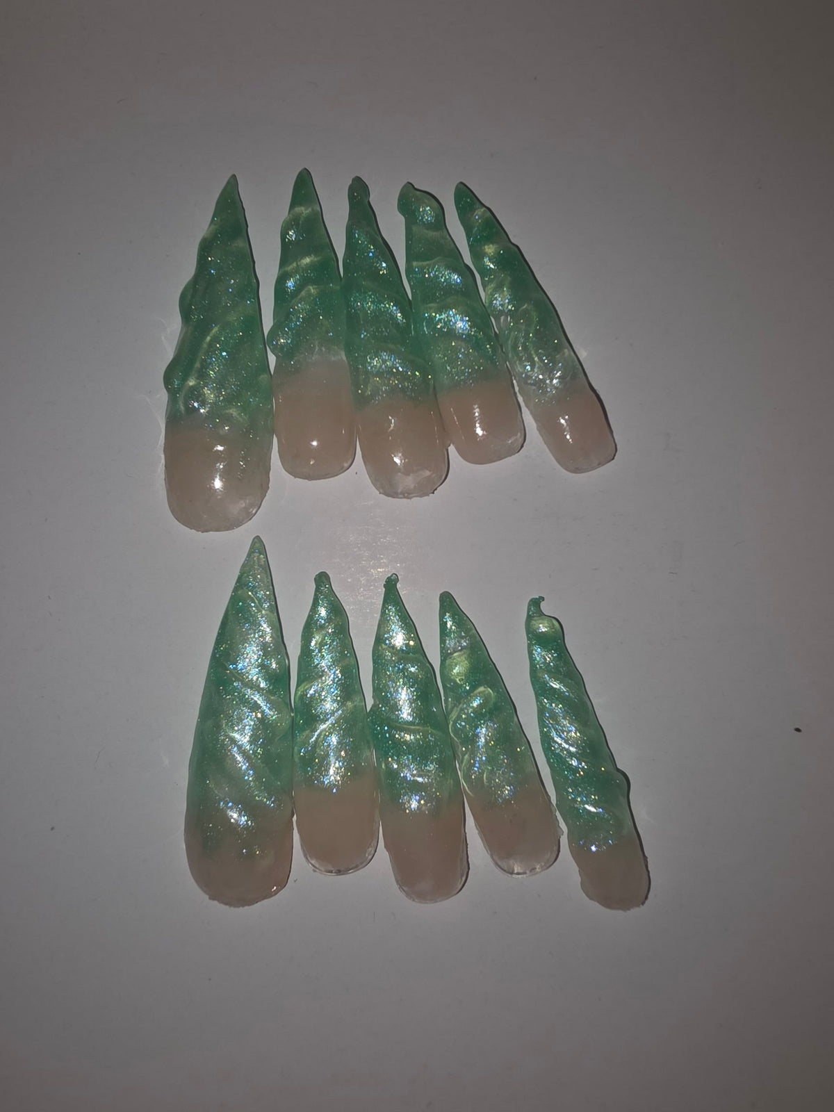 Emerald Unicorn green glitter stiletto press-on nails