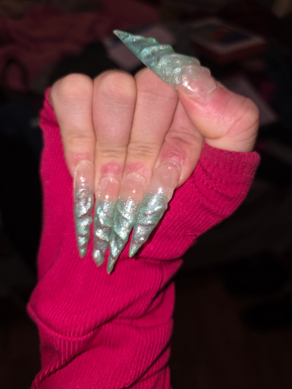 Green Tip Swirl Press on Nails Set of 10